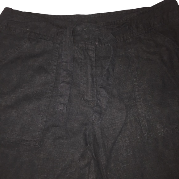 Black Linen Blend Wide Leg Pants Sz 10 Tie Front Pockets - Picture 3 of 9